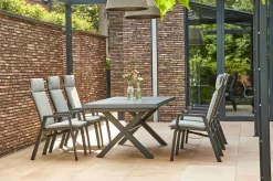 Outlet Messina/Velia Garten-Essgruppe, anthrazit/grau, Alu/Textilgewebe/Keramik, 200-260x100 cm, inkl. 6 Diningsessel, stufenlos verstellbar Garten-Essgruppen