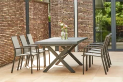 Online Messina/Velia Garten-Essgruppe, anthrazit/grau, Alu/Ranotex®-Gewebe/Keramik, 200-260 x 100 cm, inkl. 6 Diningsessel Garten-Essgruppen