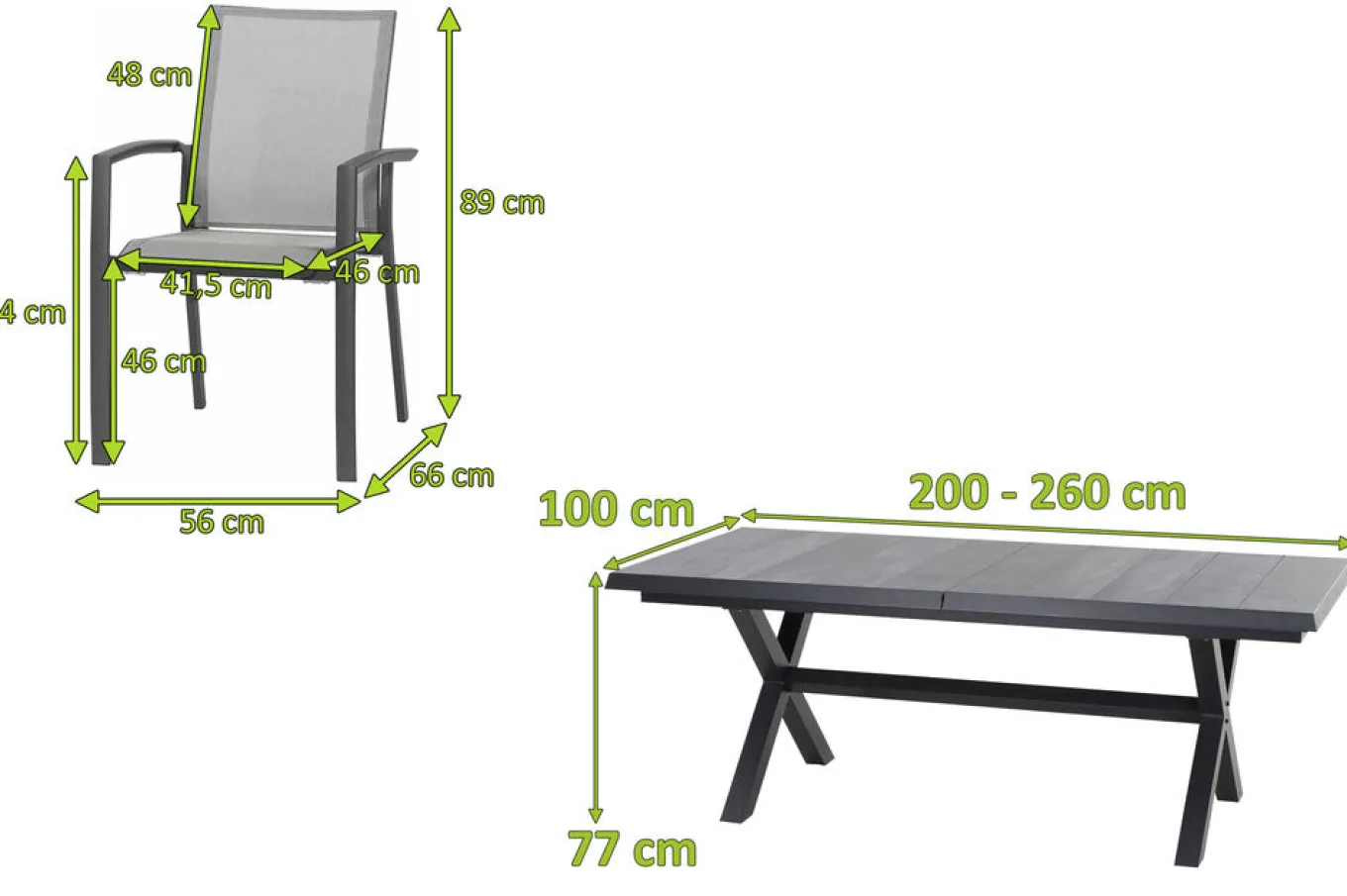 Online Messina/Velia Garten-Essgruppe, anthrazit/grau, Alu/Ranotex®-Gewebe/Keramik, 200-260 x 100 cm, inkl. 6 Diningsessel Garten-Essgruppen