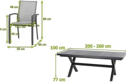 Online Messina/Velia Garten-Essgruppe, anthrazit/grau, Alu/Ranotex®-Gewebe/Keramik, 200-260 x 100 cm, inkl. 6 Diningsessel Garten-Essgruppen