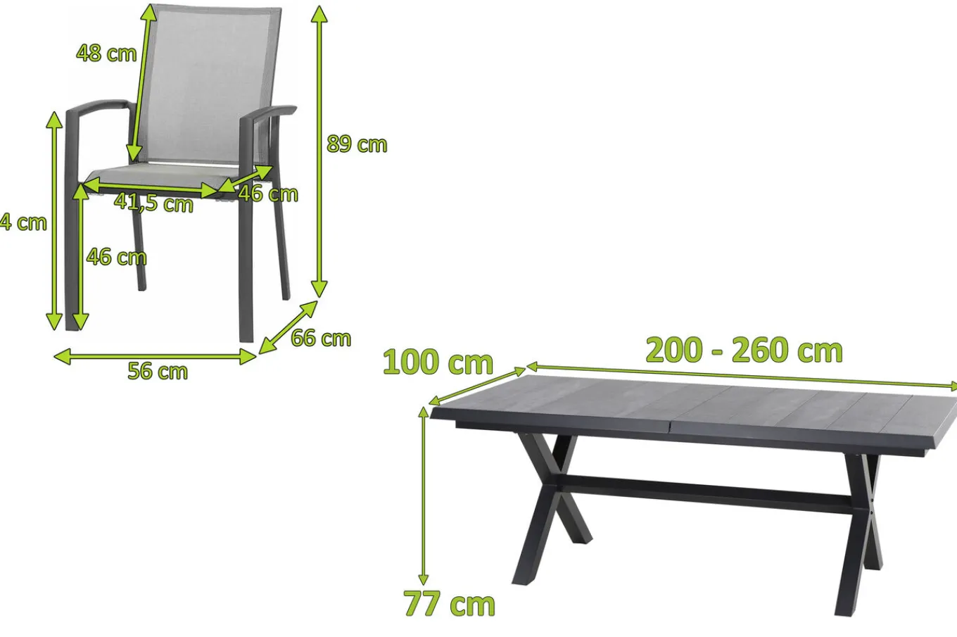 Online Messina/Velia Garten-Essgruppe, anthrazit/grau, Alu/Ranotex®-Gewebe/Keramik, 200-260 x 100 cm, inkl. 6 Diningsessel Garten-Essgruppen