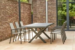 Online Messina/Velia Garten-Essgruppe, anthrazit/grau, Alu/Ranotex®-Gewebe/Keramik, 200-260 x 100 cm, inkl. 6 Diningsessel Garten-Essgruppen