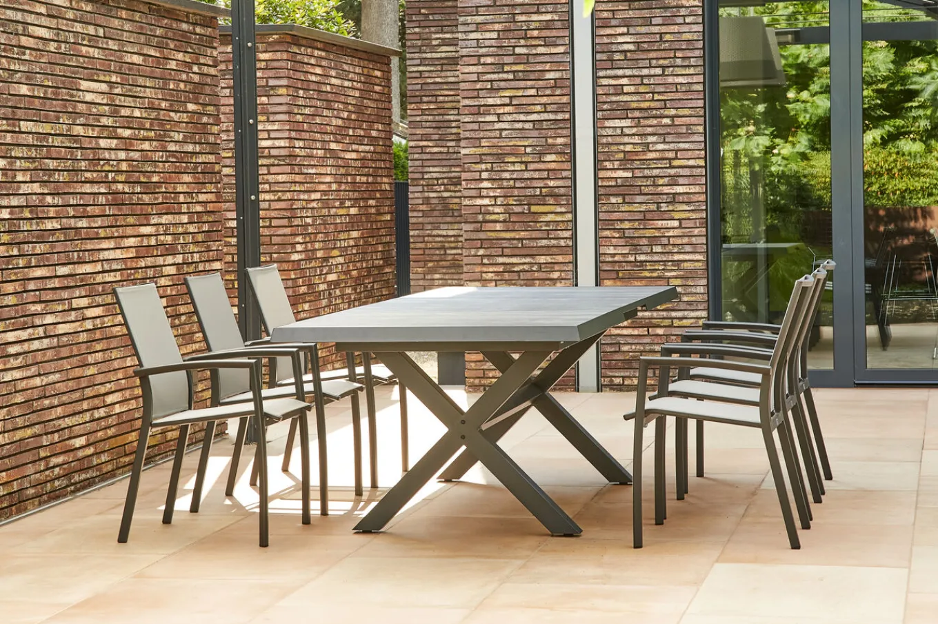 Online Messina/Velia Garten-Essgruppe, anthrazit/grau, Alu/Ranotex®-Gewebe/Keramik, 200-260 x 100 cm, inkl. 6 Diningsessel Garten-Essgruppen