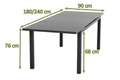 Hot Miros Ausziehtisch, anthrazit matt/dark concrete, Alu/Glas, 180/240 x 90 cm, Tischplatte mit Keramikpulver Gartentische