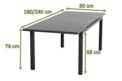 Hot Miros Ausziehtisch, anthrazit matt/dark concrete, Alu/Glas, 180/240 x 90 cm, Tischplatte mit Keramikpulver Gartentische