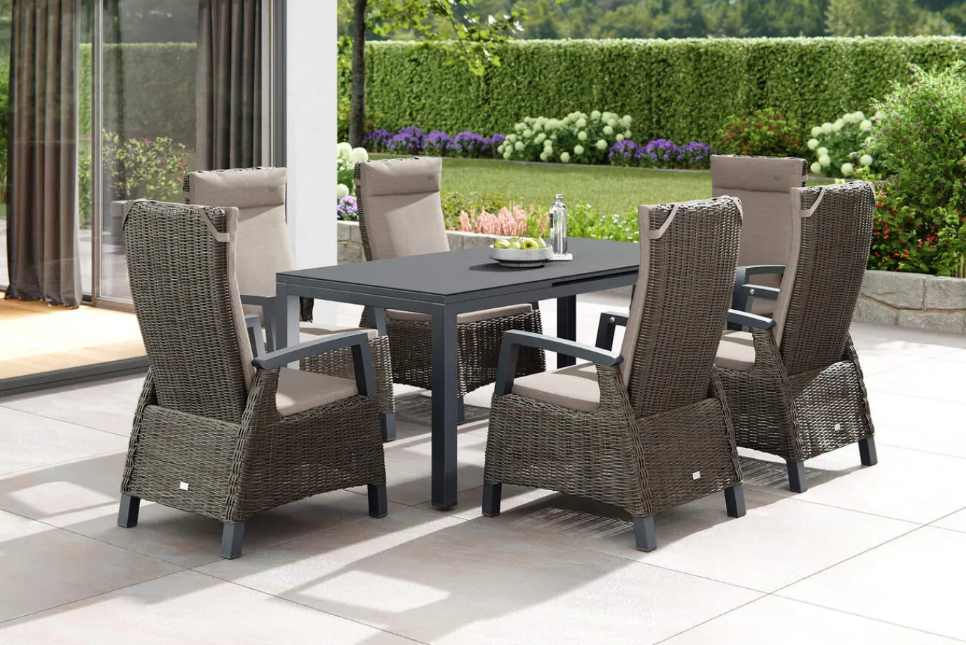Best Miros/Corido Garten-Essgruppe, anthrazit/charcoal, Alu/Gardino®-Geflecht, Ausziehtisch 180/240x90 cm, 6 Sessel Garten-Essgruppen|Aluminium-Gartenmöbel