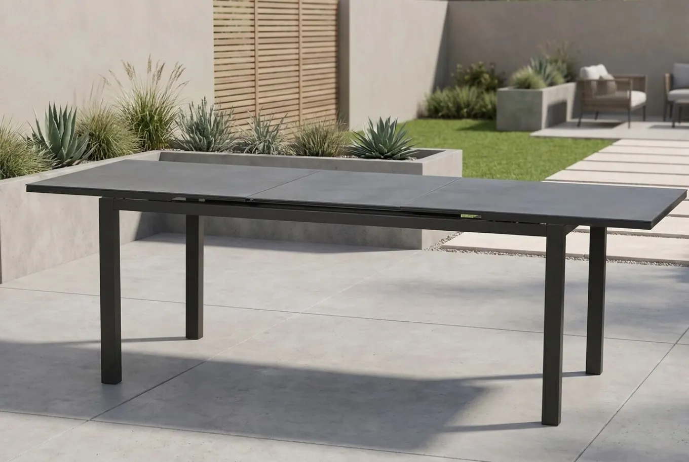 Online Miros Esstisch, anthrazit, Alu/Spraystone, 180/240x90 cm Gartentische