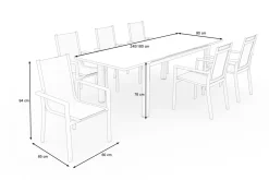 New Miros Garten-Essgruppe, anthrazit/dark concrete, Alu/Glas, Ausziehtisch 180/240cm, 6x Stapelsessel, Witterungsbeständig Garten-Essgruppen|Aluminium-Gartenmöbel