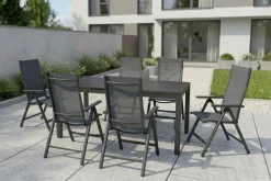 Discount Miros Garten-Essgruppe, anthrazit/dark concrete, Aluminium/Glas, Ausziehtisch 180/240x90, 6x Klappstühle Garten-Essgruppen|Aluminium-Gartenmöbel