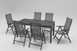 Discount Miros Garten-Essgruppe, anthrazit/dark concrete, Aluminium/Glas, Ausziehtisch 180/240x90, 6x Klappstühle Garten-Essgruppen|Aluminium-Gartenmöbel