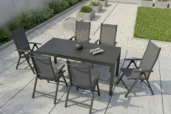 Discount Miros Garten-Essgruppe, anthrazit/dark concrete, Aluminium/Glas, Ausziehtisch 180/240x90, 6x Klappstühle Garten-Essgruppen|Aluminium-Gartenmöbel