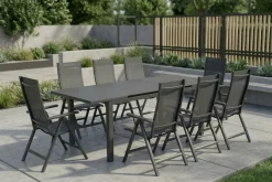 Online Miros Garten-Essgruppe, anthrazit/dark concrete, Aluminium/Glas, Tisch 180/240x90 cm, 8x Klappstühle, Ausziehbar Garten-Essgruppen|Aluminium-Gartenmöbel