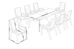 Outlet Miros/Milano Garten-Essgruppe, Anthrazit, Alu/Ranotex-Gewebe, Ausziehtisch 180/240 x 90 cm, 8 Stapelsessel Aluminium-Gartenmöbel