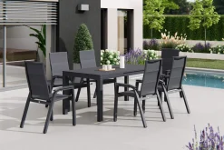 New Miros/Milano Garten-Essgruppe, anthrazit, Alu/Ranotex-Gewebe, Ausziehtisch 180/240 x 90 cm, 6 Sessel Garten-Essgruppen