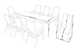 New Miros/Rondo Garten-Essgruppe, anthrazit, Alu/Ranotex-Gewebe, Ausziehtisch 180/240 x 90 cm, 8 Stapelsessel Garten-Essgruppen|Aluminium-Gartenmöbel