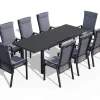 Miros/Valencia Garten-Essgruppe, anthrazit/grau, Aluminium/Glas, Ausziehtisch 180/240x90cm, 8 Sessel Garten-Essgruppen|Aluminium-Gartenmöbel