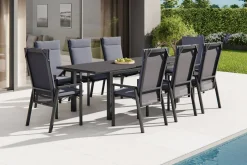 Miros/Valencia Garten-Essgruppe, anthrazit/grau, Aluminium/Glas, Ausziehtisch 180/240x90cm, 8 Sessel Garten-Essgruppen|Aluminium-Gartenmöbel