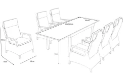 Clearance SIENA GARDEN Premium Garten-Essgruppe, anthrazit matt/grau, Aluminium und Polyrattan, Tisch 160/260 x 100 cm, 6 Dining-Sessel Garten-Essgruppen