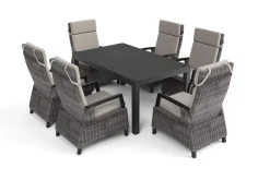 Clearance SIENA GARDEN Premium Garten-Essgruppe, anthrazit matt/grau, Aluminium und Polyrattan, Tisch 160/260 x 100 cm, 6 Dining-Sessel Garten-Essgruppen