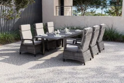 Clearance SIENA GARDEN Premium Garten-Essgruppe, anthrazit matt/grau, Aluminium und Polyrattan, Tisch 160/260 x 100 cm, 6 Dining-Sessel Garten-Essgruppen