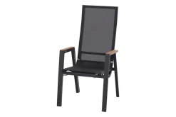 Best Rondo Move Stapelsessel, anthrazit matt, Alu/Ranotex, 72 x 59 x 110 cm, mit Teak-Armlehnen, stufenlos verstellbar Gartenstühle & Gartensessel
