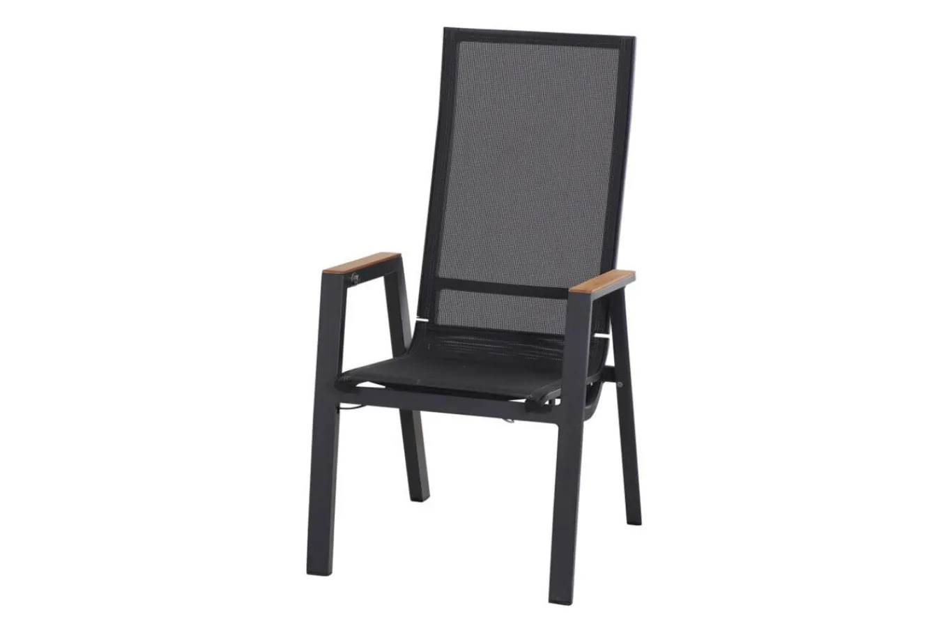 Best Rondo Move Stapelsessel, anthrazit matt, Alu/Ranotex, 72 x 59 x 110 cm, mit Teak-Armlehnen, stufenlos verstellbar Gartenstühle & Gartensessel