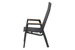 Best Rondo Move Stapelsessel, anthrazit matt, Alu/Ranotex, 72 x 59 x 110 cm, mit Teak-Armlehnen, stufenlos verstellbar Gartenstühle & Gartensessel