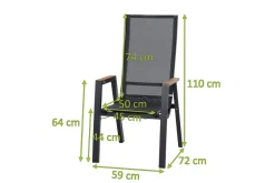 Best Rondo Move Stapelsessel, anthrazit matt, Alu/Ranotex, 72 x 59 x 110 cm, mit Teak-Armlehnen, stufenlos verstellbar Gartenstühle & Gartensessel