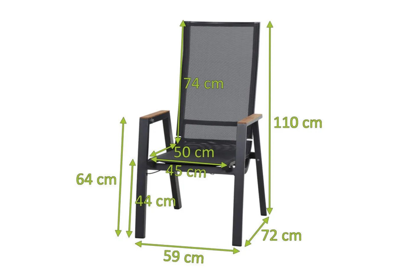 Best Rondo Move Stapelsessel, anthrazit matt, Alu/Ranotex, 72 x 59 x 110 cm, mit Teak-Armlehnen, stufenlos verstellbar Gartenstühle & Gartensessel