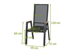 Best Rondo Move Stapelsessel, anthrazit matt, Alu/Ranotex, 72 x 59 x 110 cm, mit Teak-Armlehnen, stufenlos verstellbar Gartenstühle & Gartensessel