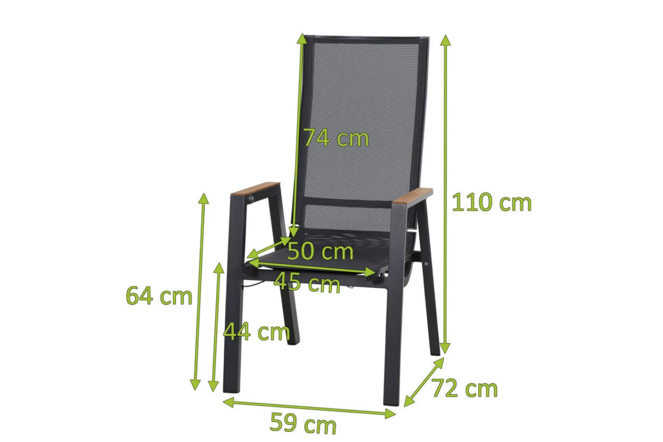 Best Rondo Move Stapelsessel, anthrazit matt, Alu/Ranotex, 72 x 59 x 110 cm, mit Teak-Armlehnen, stufenlos verstellbar Gartenstühle & Gartensessel