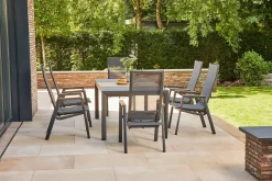 Best Rondo Move Stapelsessel, anthrazit matt, Alu/Ranotex, 72 x 59 x 110 cm, mit Teak-Armlehnen, stufenlos verstellbar Gartenstühle & Gartensessel