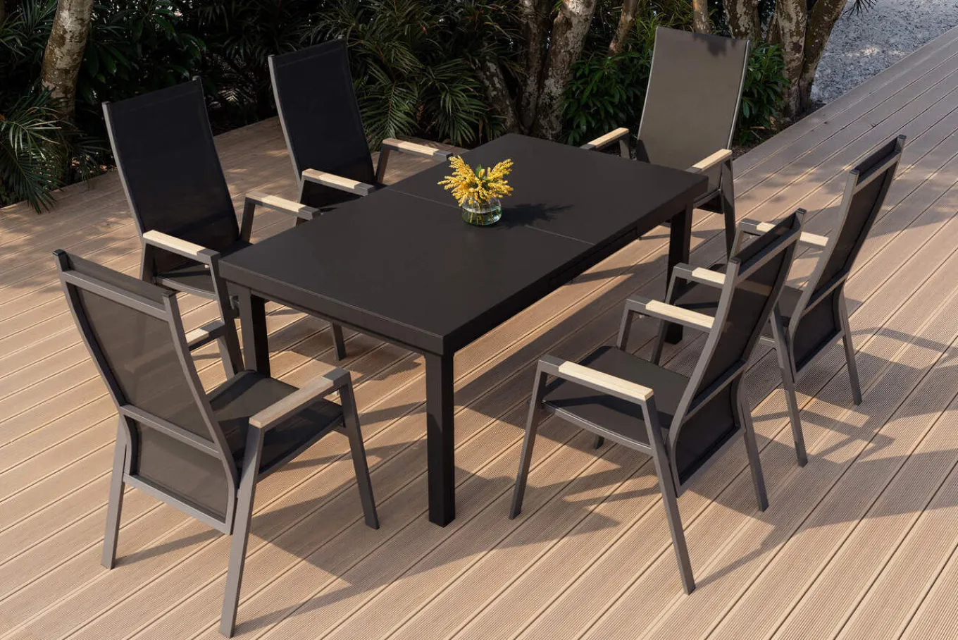 Online Savona Garten-Essgruppe, anthrazit matt/grau, Alu/Glas/Teak/Ranotex, 180/240 x 100 cm, ausziehbar Garten-Essgruppen