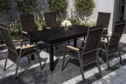 Online Savona Garten-Essgruppe, anthrazit matt/grau, Alu/Glas/Teak/Ranotex, 180/240 x 100 cm, ausziehbar Garten-Essgruppen