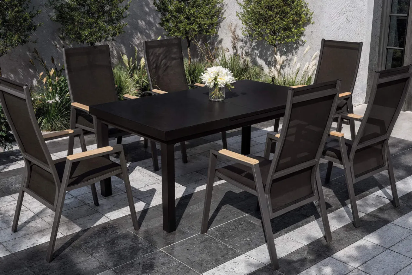 Online Savona Garten-Essgruppe, anthrazit matt/grau, Alu/Glas/Teak/Ranotex, 180/240 x 100 cm, ausziehbar Garten-Essgruppen