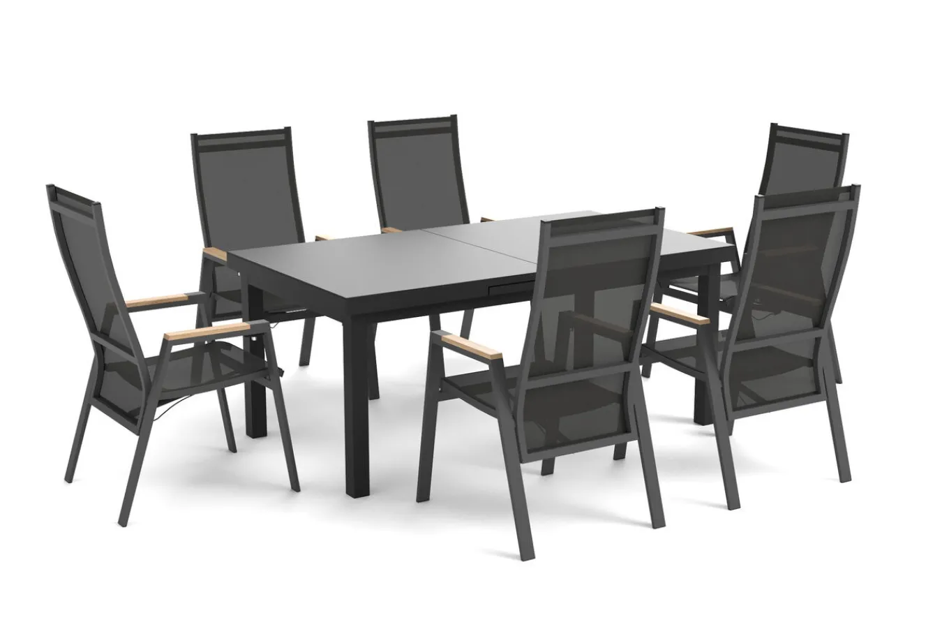 Online Savona Garten-Essgruppe, anthrazit matt/grau, Alu/Glas/Teak/Ranotex, 180/240 x 100 cm, ausziehbar Garten-Essgruppen