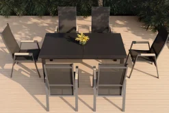 Online Savona Garten-Essgruppe, anthrazit matt/grau, Alu/Glas/Teak/Ranotex, 180/240 x 100 cm, ausziehbar Garten-Essgruppen