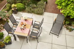 Discount Savona Move Stapelsessel, anthrazit matt, Alu/Ranotex, 73 x 60 x 113 cm, mit Teak-Armlehnen, verstellbar Gartenstühle & Gartensessel