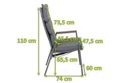 Best Savona Sessel, matt graphit , Alu/Teak/Texfabric, 74x60x110 cm, verstellbare Rückenlehne, inkl. Polster Aluminium-Gartenmöbel|Gartenstühle & Gartensessel