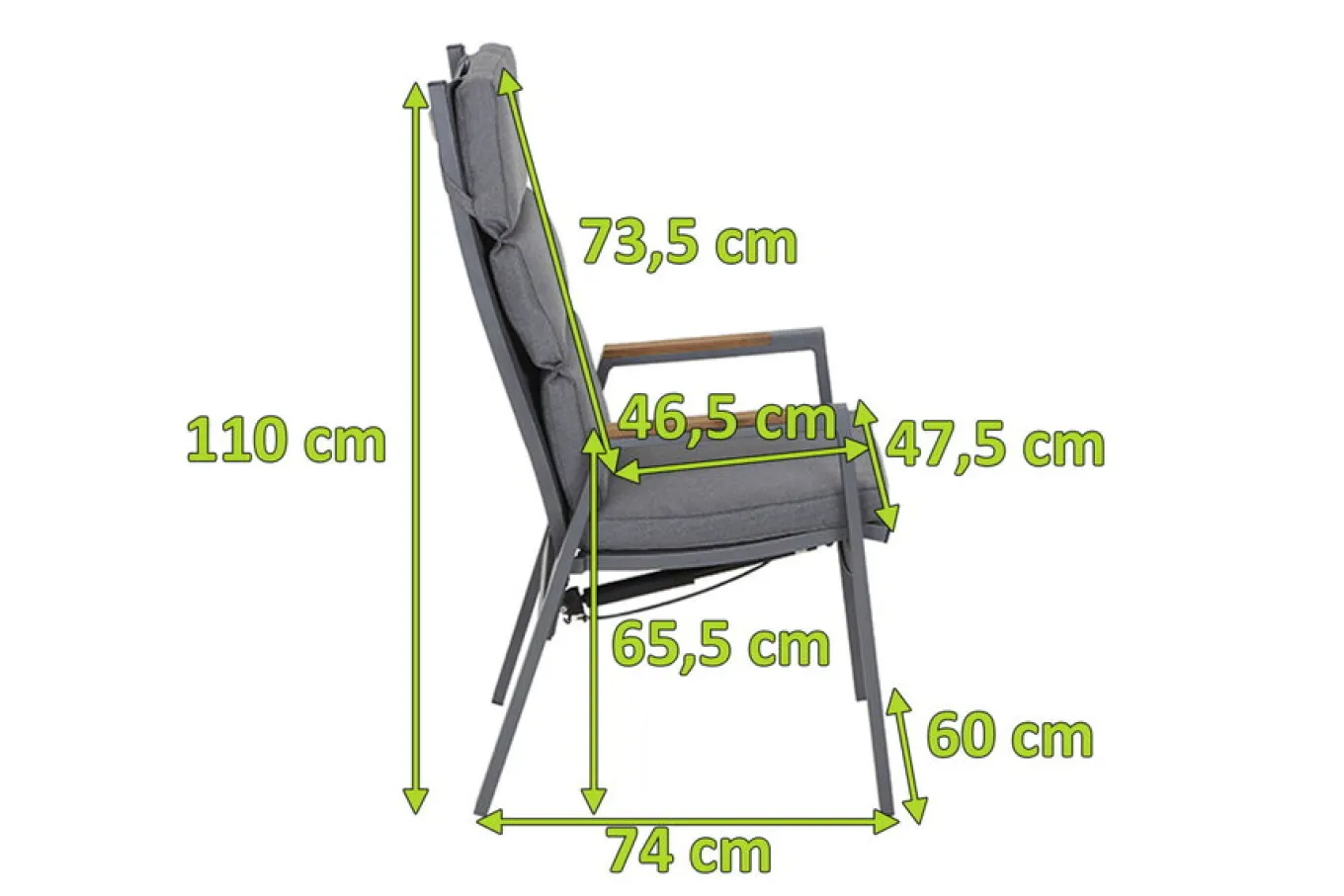 Best Savona Sessel, matt graphit , Alu/Teak/Texfabric, 74x60x110 cm, verstellbare Rückenlehne, inkl. Polster Aluminium-Gartenmöbel|Gartenstühle & Gartensessel