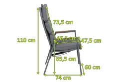 Best Savona Sessel, matt graphit , Alu/Teak/Texfabric, 74x60x110 cm, verstellbare Rückenlehne, inkl. Polster Aluminium-Gartenmöbel|Gartenstühle & Gartensessel