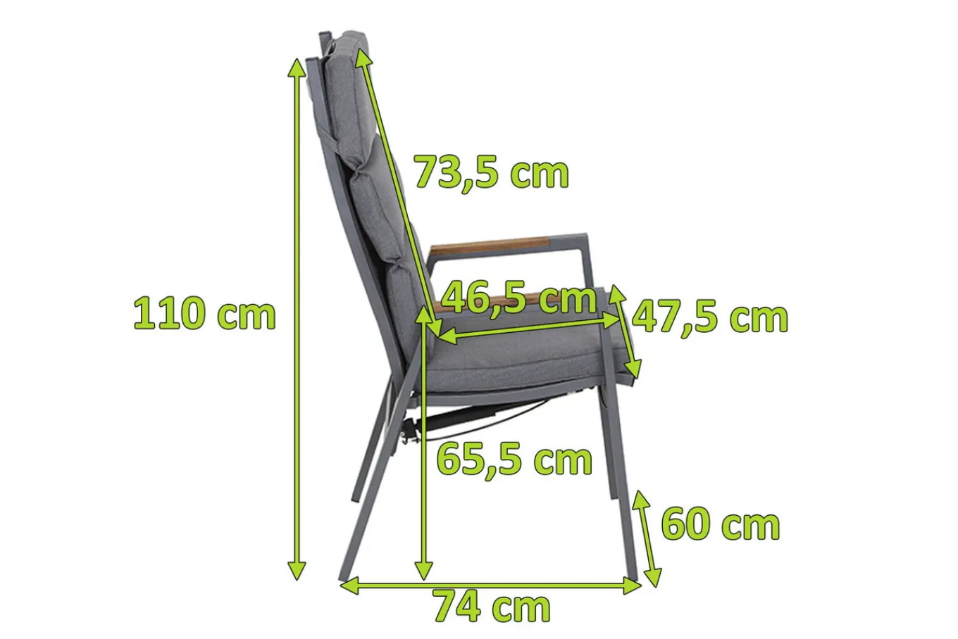 Best Savona Sessel, matt graphit , Alu/Teak/Texfabric, 74x60x110 cm, verstellbare Rückenlehne, inkl. Polster Aluminium-Gartenmöbel|Gartenstühle & Gartensessel