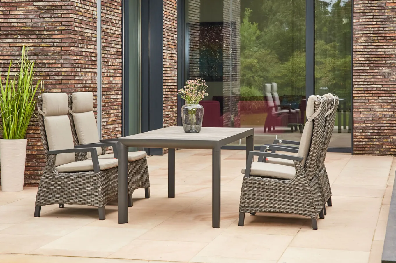 Discount Silva/Corido Garten-Essgruppe, anthrazit/grau, Alu/Gardino®-Geflecht/Keramik, 160 x 90cm, inkl. 4 Diningsessel Garten-Essgruppen