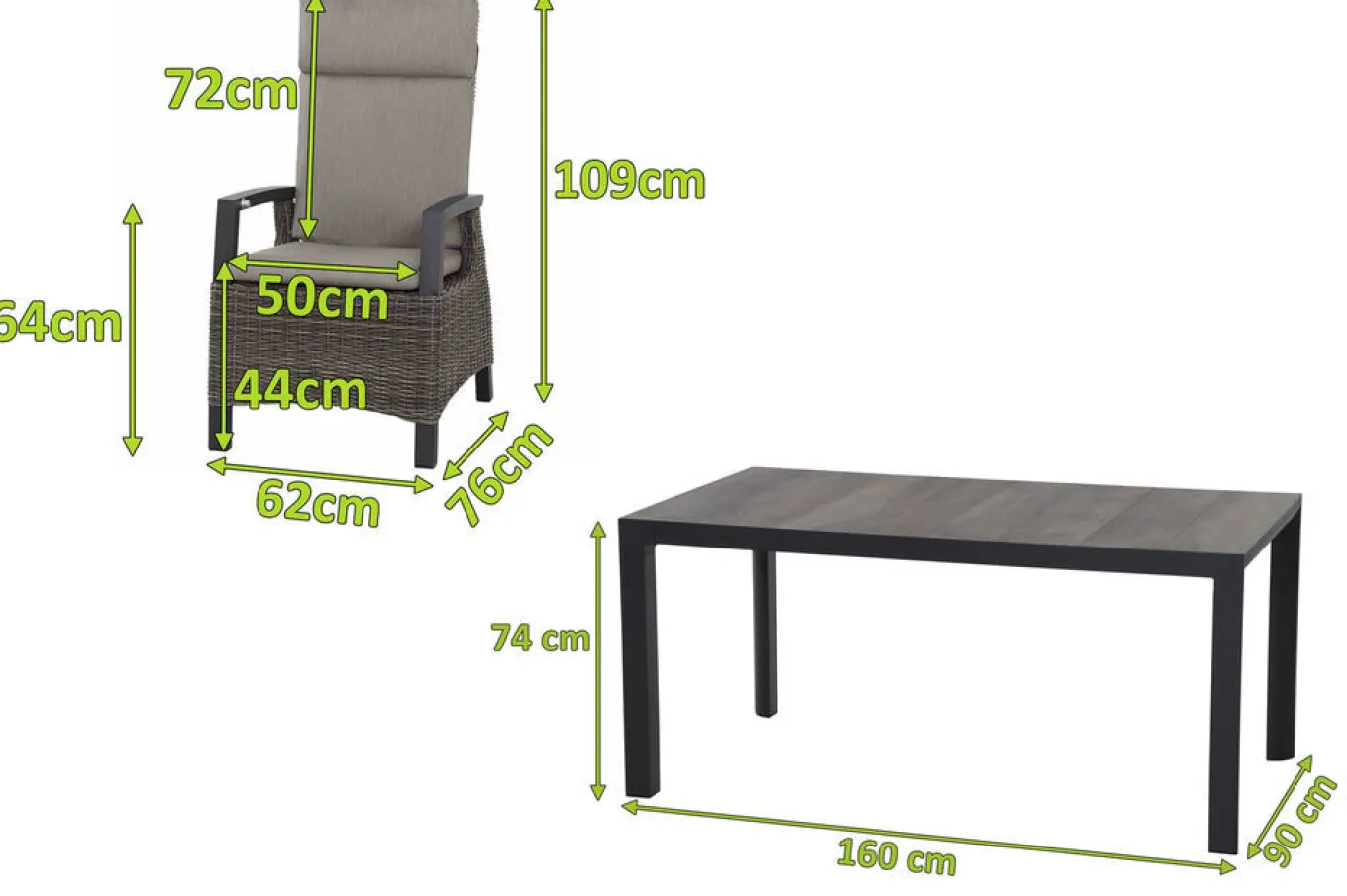Discount Silva/Corido Garten-Essgruppe, anthrazit/grau, Alu/Gardino®-Geflecht/Keramik, 160 x 90cm, inkl. 4 Diningsessel Garten-Essgruppen