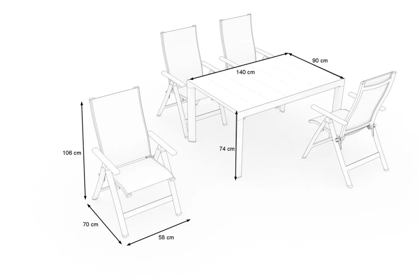 Best Silva Garten-Essgruppe mit 4 Klappstühlen, anthrazit/grau, Alu/Textilene, Esstisch mit Keramikplatte 140 x 90 cm Garten-Essgruppen|Aluminium-Gartenmöbel