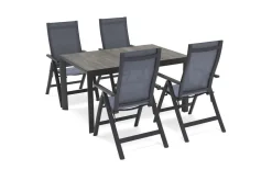 Best Silva Garten-Essgruppe mit 4 Klappstühlen, anthrazit/grau, Alu/Textilene, Esstisch mit Keramikplatte 140 x 90 cm Garten-Essgruppen|Aluminium-Gartenmöbel