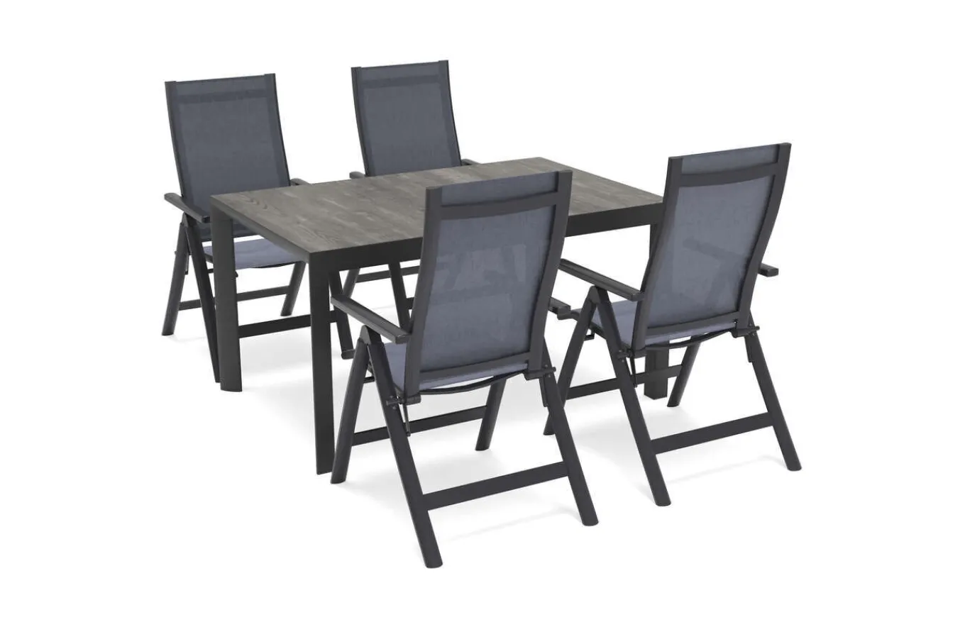 Best Silva Garten-Essgruppe mit 4 Klappstühlen, anthrazit/grau, Alu/Textilene, Esstisch mit Keramikplatte 140 x 90 cm Garten-Essgruppen|Aluminium-Gartenmöbel