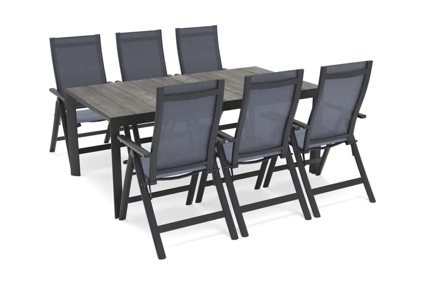 Best Silva Garten-Essgruppe mit 6 Klappstühlen, anthrazit/grau, Alu/Textilene, Tisch mit Keramikplatte 180 x 100 cm Garten-Essgruppen|Aluminium-Gartenmöbel