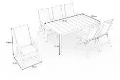Best Silva Garten-Essgruppe mit 6 Klappstühlen, anthrazit/grau, Alu/Textilene, Tisch mit Keramikplatte 180 x 100 cm Garten-Essgruppen|Aluminium-Gartenmöbel