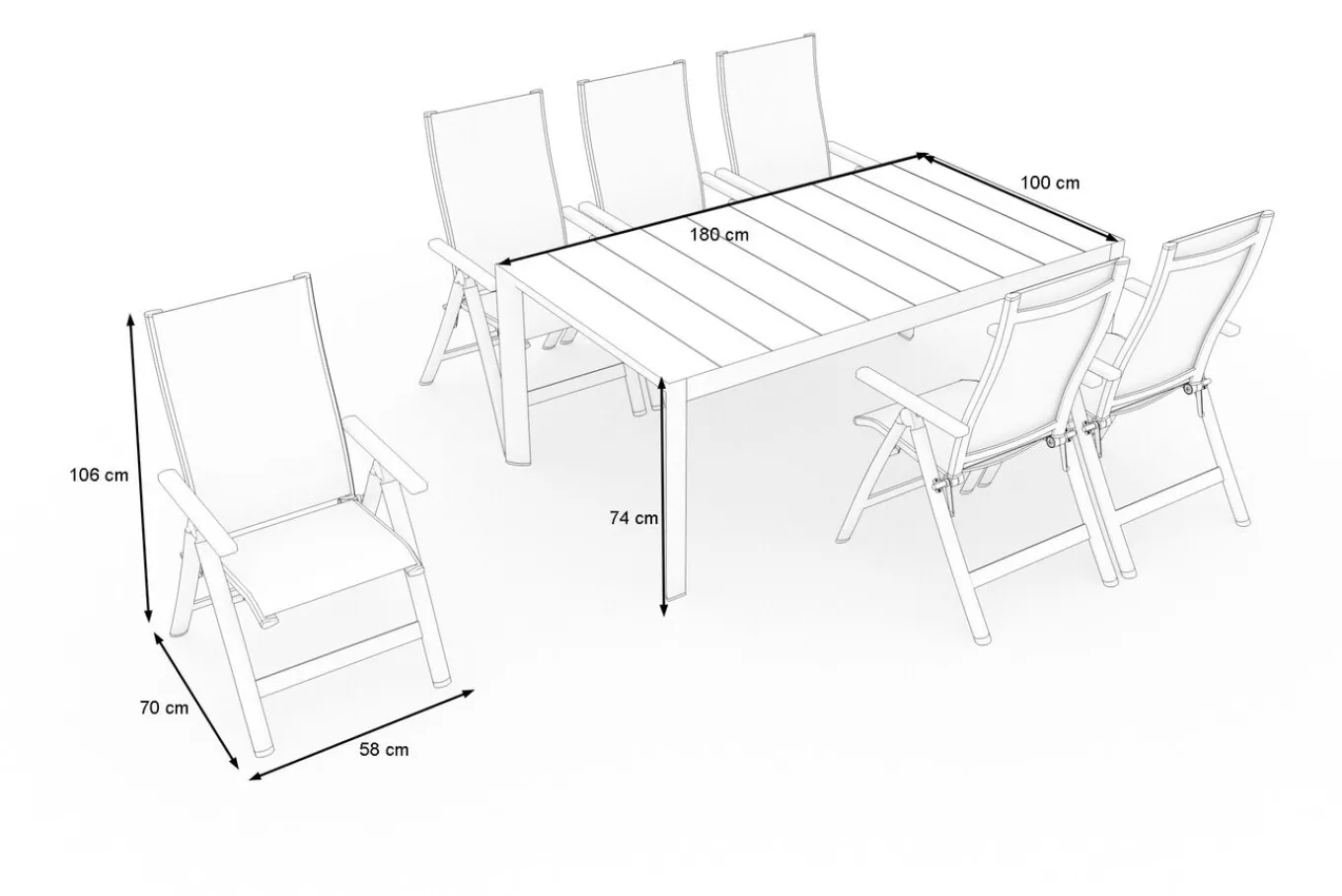 Best Silva Garten-Essgruppe mit 6 Klappstühlen, anthrazit/grau, Alu/Textilene, Tisch mit Keramikplatte 180 x 100 cm Garten-Essgruppen|Aluminium-Gartenmöbel